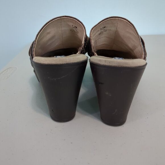 Sperry Top Sider Mule Brown Leather Croc Print Tie Platform Block Heel 7.5 - Picture 3 of 5